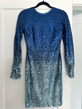 Revamped Blue Ombre Sequin Long-Sleeve Dress Brand New